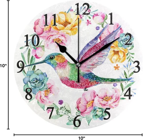 Miniatura 8 de Hummingbird - Reloj de pared de resorte redondo de 10 pulgadas, sin tictac, silencioso, funciona con pilas, reloj analógico atómico de cuarzo
