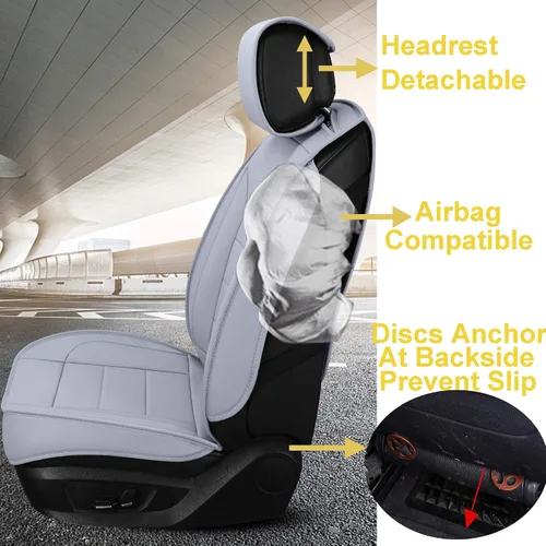 Miniatura 4 de Funda para asiento de automóvil, resistente al agua, de cuero sintético, para asientos delanteros y traseros, ajuste universal para la mayoría