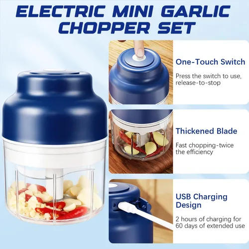 Miniatura 2 de Mini juego de picador de ajo eléctrico, nuevo picador de ajo pequeño 2025, herramienta eléctrica de picado de alimentos, carga USB, molinillo