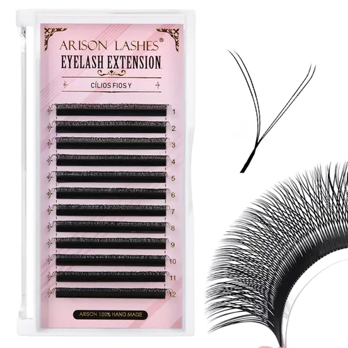 Arison Lashes YY - Extensión de pestañas en Y, bandeja de mezcla de rizos C, abanicos prefabricados, volumen en forma de Y, visón sintético, mate,