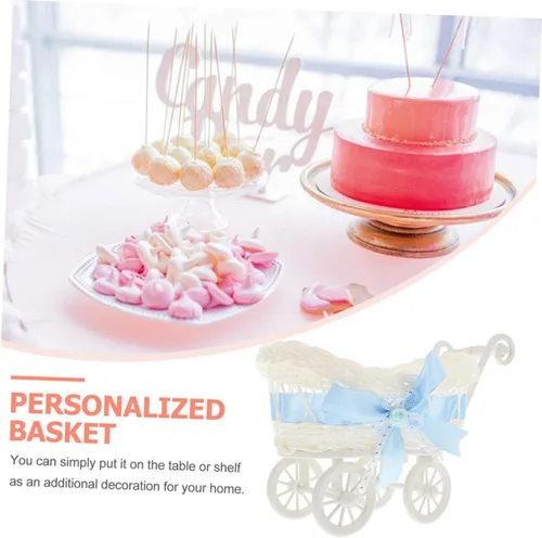 Miniatura 6 de 2 cestas tejidas de ratán de imitación, lindo carrito de almacenamiento de dulces para fiestas, duchas y decoración para golosinas y juguetes