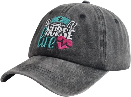Miniatura 2 de Divertido sombrero de vida de enfermera para mujer, gorra de béisbol de algodón lavado ajustable bordado desgastado