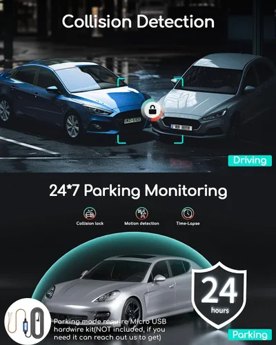 Miniatura 7 de COOAU Cámara de tablero dual 2.5K+1080P, cámara de tablero frontal e interior, GPS y WI-FI integrados, cámara de tablero para automóviles, perfecta