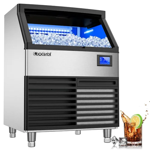 Miniatura 10 de Coolski Máquina comercial para hacer hielo de 200 libras/24 horas, máquina de hielo debajo del mostrador de 26 pulgadas con capacidad