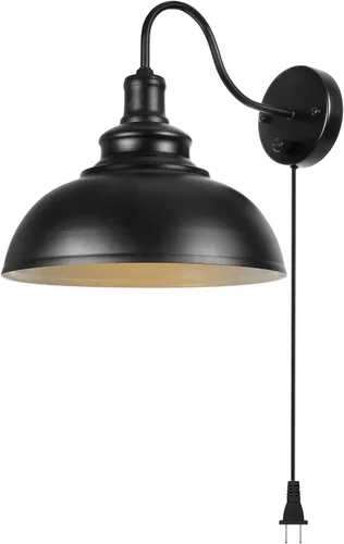 Lámpara de pared con cuello de cisne, color negro, industrial, vintage, para pared, con cable de enchufe e interruptor de encendido y apagado para