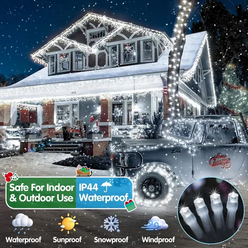 Miniatura 4 de Luces de Navidad para exteriores, 403 pies, 1000 luces LED, 8 modos y función de memoria con temporizador, luces de hadas parpadeantes, IP44, Blanco