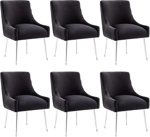Miniatura 35 de Sillas de comedor de estilo moderno de terciopelo tapizado, silla de acento de tocador con barra vertical, silla capitonada con patas plateadas
