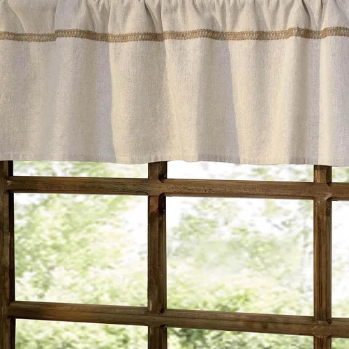 Miniatura 3 de Cenefa de lino de algodón para ventanas con ribete de encaje de arpillera rústica de 12 pulgadas, cenefa de cocina con bolsillo para barra, cortina