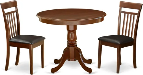Miniatura 12 de East West Furniture AANCA5-MAH-W Juego de mesa de comedor de 5 piezas incluye una mesa de cocina redonda con pedestal y 4 sillas de comedor, 36 x 36