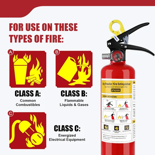 Miniatura 3 de ABC - Extintor de incendios para el hogar, 2.2 libras, extintor de polvo seco, clasificación 1A: 10-B:C, certificado para automóvil, casa, cocina