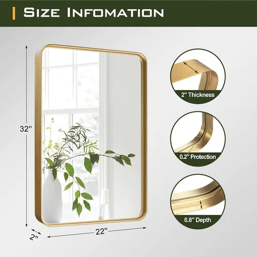Miniatura 4 de NicBex Espejo de tocador de baño de 32 x 22 pulgadas, espejo de pared con marco de aleación para tocador de baño, dormitorio, pasillo y decoración