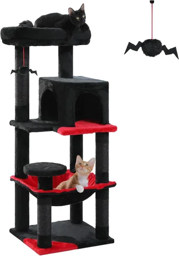 Miniatura 15 de PETEPELA Árbol de Madera para Gatos de Interior Torre de Múltiples Niveles con Postes Rascadores Cubiertos de Sisal, Condominio Acogedor, Hamaca