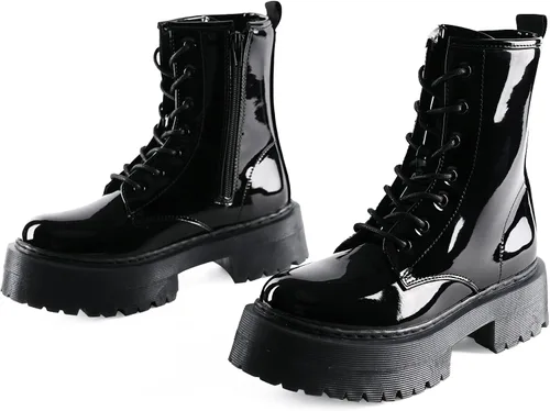 Miniatura 4 de READYSALTED Botines negros de tacón bajo con plataforma gruesa para mujer llave