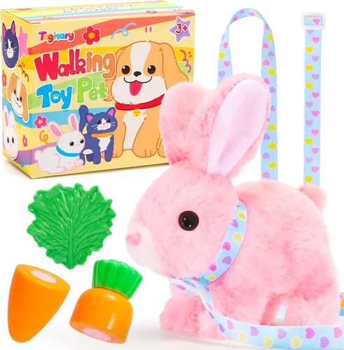 Miniatura 12 de Tagitary Juguetes de peluche electrónicos con sonidos, orejas que se mueven, boca y nariz que se contraen, juguete interactivo de conejo para niños