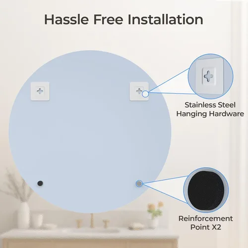 Miniatura 5 de USHOWER Espejo de pared redondo sin marco de 30 pulgadas con borde biselado, espejo circular para baño y tocador, aspecto elegante y simple