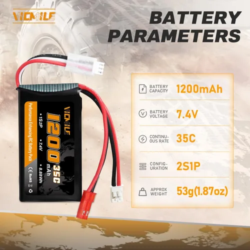 Miniatura 2 de Batería SCX24 7.4V 1200mAh Lipo Batería 2S 35C (Burst 70C) con PH2.0 JST Plug Fit para SCX24 RC Car WLtoys A949 A959 A969 A979 K929 y la mayoría