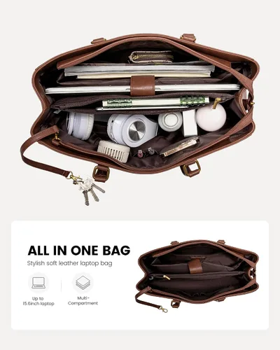Miniatura 3 de LOVEVOOK Bolsa para laptop para mujeres, bolsa de mano para laptop de 15.6 pulgadas para mujeres, bolsas de mano de trabajo de cuero vintage