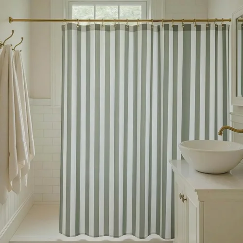 Hermosa cortina de ducha bohemia a rayas para tu baño, elegante cortina verde salvia de 72 x 72 pulgadas que se adapta perfectamente a cualquier