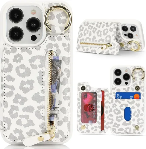 Miniatura 21 de Havaya Funda para iPhone 13 Pro con tarjetero y llavero, soporte de cuero, a prueba de golpes, con ranuras para tarjetas de crédito, cremallera
