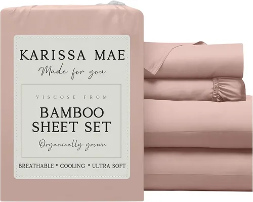 Miniatura 21 de KARISSA MAE Juego de sábanas tamaño individual de viscosa de bambú refrescante, 100% cultivadas orgánicamente, bolsillo profundo de 18 pulgadas