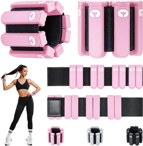 Juego de 2 pesas para muñeca y tobillo (1 libra cada una), pulseras ajustables de silicona con peso para mujeres y hombres, pesas para brazos y Rosa