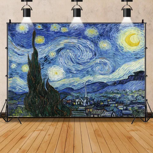 Van Gogh Noche estrellada de 5 x 3 pies, fondo de fotografía estética de noche estrellada, pintura al óleo, arte abstracto, decoración rústica para
