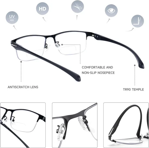 Miniatura 4 de SKYOAK Paquete de 2 lentes de sol de lectura prémium para hombres con protección UV400 al aire libre, TR90 lentes de lectura ligeros tintados
