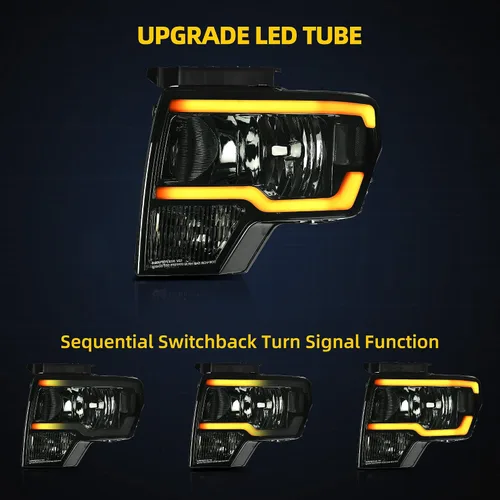 Miniatura 2 de DWVO Conjunto de faros delanteros compatible con Ford F150 F-150 2009 2010 2011 2012 2013 2014 DRL faro con tubo LED Switchback lente ahumada