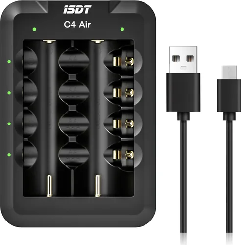 ISDT C4 Air 6-Bay 18650 Cargador inteligente de batería AA AAA Cargador de batería con salida tipo C QC3.0 4A 40W para AA Lilon 18650 Cargador de