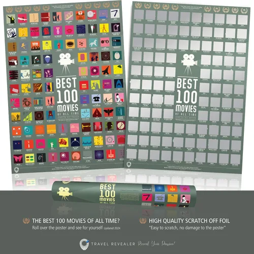 Miniatura 3 de Póster de 100 mejores películas para rascar de Travel Revealer - La mejor lista de películas de todos los tiempos. Póster de película minimalista