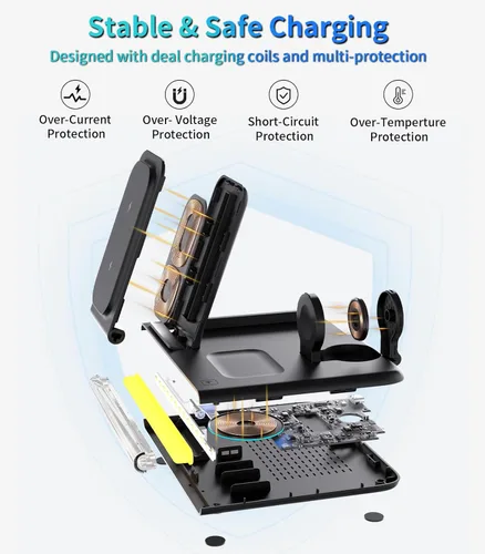 Miniatura 4 de Estación de carga plegable 4 en 1 con luz, cargador inalámbrico rápido para iPhone 11 12 13 14 15 16 y Apple Watch Series y Air Pods, Galaxy S9 10