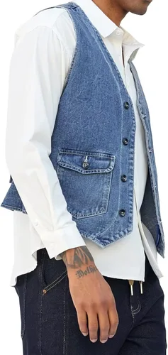 Miniatura 3 de LONGBIDA Chaleco de mezclilla para hombre, casual, ajustado, sin mangas, para exteriores