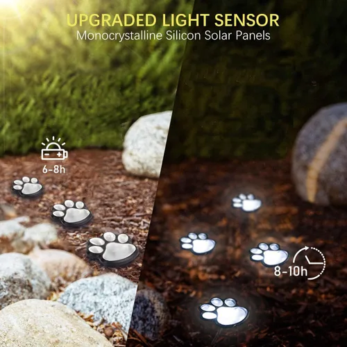 Miniatura 2 de Luces solares con estampado de patas de 16.8 pies, tira de luces solares para perros y gatos (juego de 8) para exteriores, impermeable, decoración