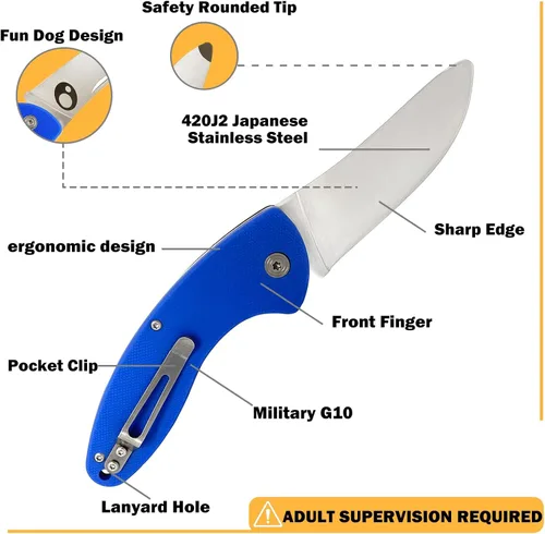 Miniatura 5 de Cuchillo de bolsillo para niños con clip y punta redondeada segura para el primer cuchillo de niño, cuchillos plegables de iniciación para niños