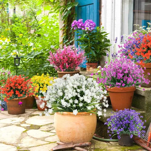 Miniatura 7 de Flores artificiales, 8 paquetes de plantas artificiales para exteriores, resistentes a los rayos UV, plantas artificiales, arbustos para interiores