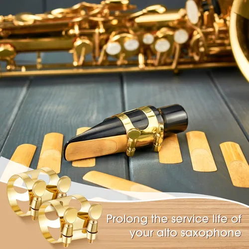 Miniatura 6 de Ligadura de saxofón alto, ligadura de saxofón alto, ligadura de boquilla de saxofón alto, con tornillos ajustables, cierre de ligadura de saxofón