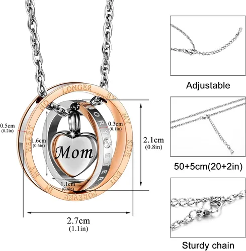 Miniatura 69 de XIUDA Collar de urna de cremación para cenizas, recuerdo tallado con recuerdo eterno de acero inoxidable, joyería conmemorativa para cenizas