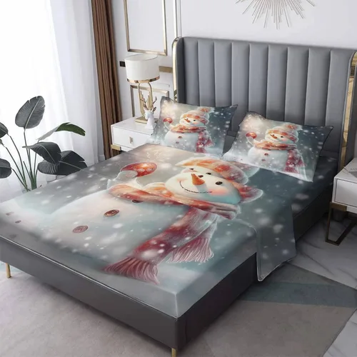 Juego de sábanas de Navidad tamaño individual, sábanas de microfibra suave y bolsillo profundo, sábanas y fundas de almohada estampadas sin arrugas,