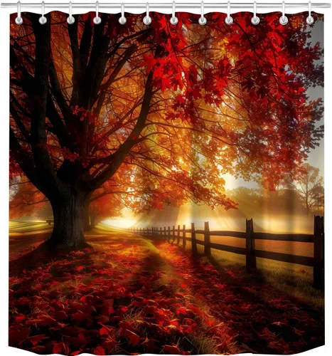 Miniatura 21 de Cortina de ducha de otoño, decoración de baño de árbol de calabaza, 72 x 72 pulgadas, tela de poliéster, cortina de baño impermeable con 12 ganchos