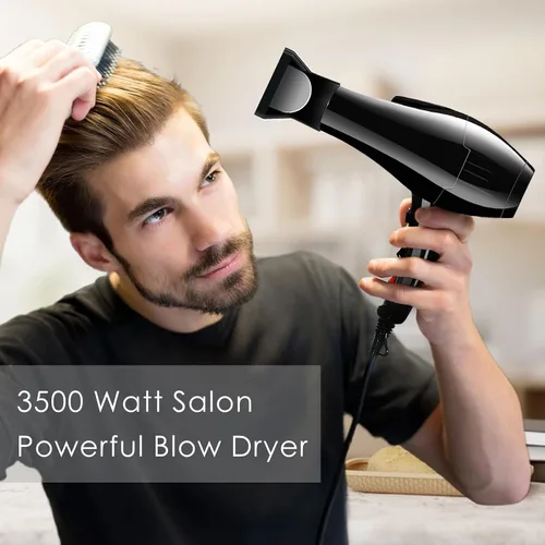 Miniatura 5 de Secador de pelo, 3500 vatios profesional de salón iónico con motor de CA, 3 ajustes de calor, 2 velocidades, botón de disparo frío, cerámica Negro