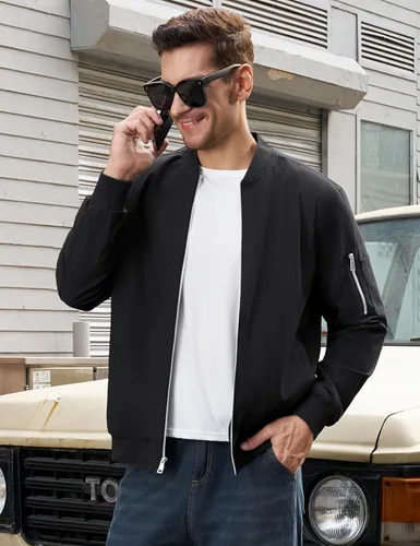 Miniatura 3 de TACVASEN Chaqueta bomber para hombre, con forro a cuadros, casual, cortavientos, elegante, ligera, para otoño, primavera, chaquetas resistentes al