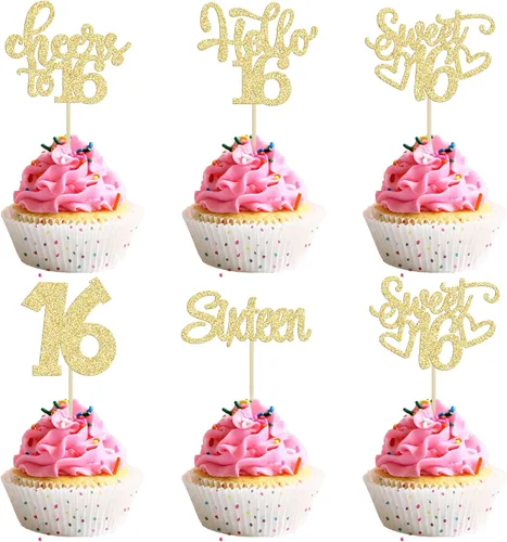 Miniatura 74 de 30 piezas Adornos para pastel de cumpleaños de 6 años, seis brillos, hola 6, púas para cupcakes, felicitaciones a los 6 años, decoraciones