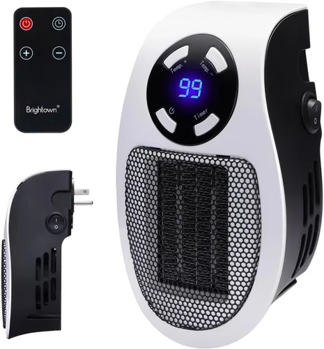 Miniatura 8 de Brightown Calentador de pared enchufable de 450 W, calentador de enchufe portátil con control remoto, pantalla LED clara, calentadores de pared