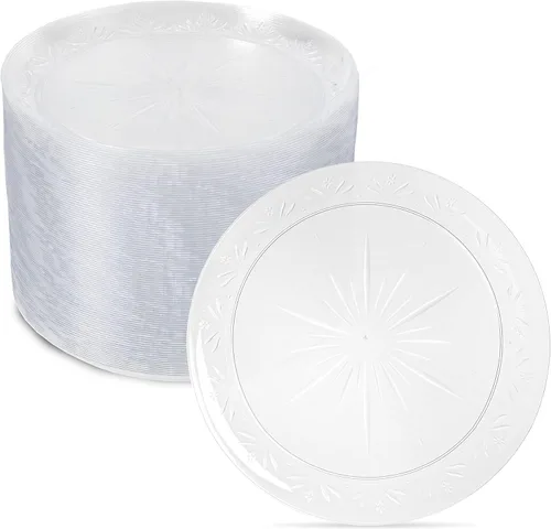 Miniatura 13 de Ilyapa Paquete de 100 platos de postre desechables de 10 pulgadas, juegos de fiesta de plástico transparente para 100 invitados, platos