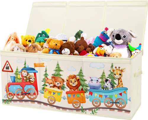 Miniatura 8 de Caja de juguetes grande organizadora con tapa abatible para niños, caja de almacenamiento de juguetes Oxford plegable con asas para niños y niñas