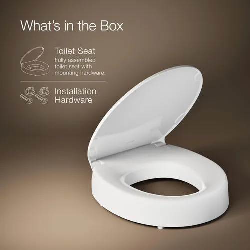 Miniatura 10 de KOHLER 25876-0 Hyten Asiento de inodoro redondo de cierre suave elevado de 3 pulgadas de altura, asiento contorneado con parachoques apretados