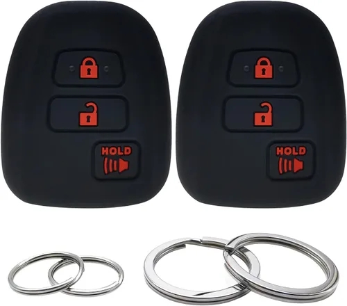 Miniatura 8 de Funda de silicona para llavero de 2 piezas, protector sin llave compatible con Toyota RAV4 Highlander Sequoia Tacoma Tundra 3 botones