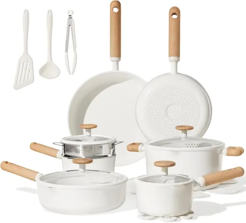 Miniatura 10 de CAROTE Juego de ollas y sartenes antiadherentes, juego de utensilios de cocina de 21 piezas con tapa colador, juego de cocina de inducción con Verde