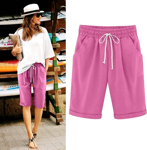 Miniatura 8 de Pantalones cortos sólidos con control de barriga, casuales, con cordón, cómodos, para mujer, pantalones cortos ligeros de verano para correr 2023