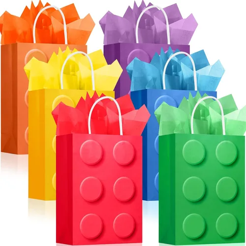 YOTNUS Bloque de construcción, bolsas de regalo con papel de seda, pequeñas bolsas de regalo con asas, para bloques de construcción, suministros de